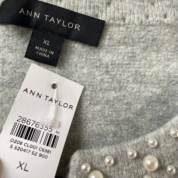 Ann Taylor Pearlized Trim Lady Jacket Cardigan Sweater Women XL Gray Old Money - Picture 5 of 11